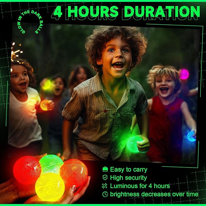 Lewtemi 12 Pcs Glow in The Dark Balls Glowing Stick Balls Bulk Lighted Bouncy Rubber Long Lasting Bright Night Party Supplies for Holiday Carnival Goodie Bag Fillers