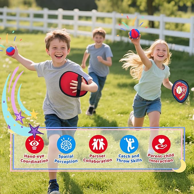 Toss and Catch Ball Game Set for Kids 3-5, Kids Toddler Baseball Glove & Catch Ball Toys,Kids Outdoor Games for Family, Toys for Beach Pool Yard Outside, Birthday Gift for Ages 3 4 5 6 7 8-12