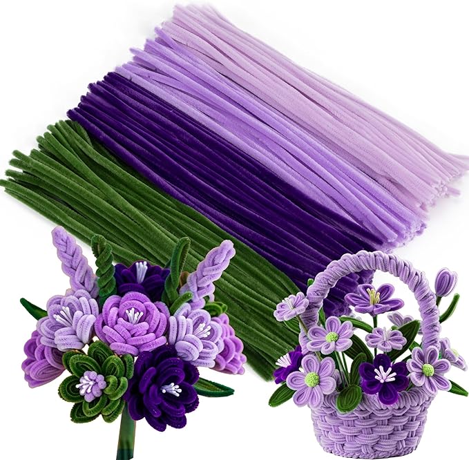 Caydo 200 Pieces Purple Pipe Cleaners Craft Chenille Stems for DIY Art Creative Crafts Party Easter Decorations (12 Inch x 6 mm)