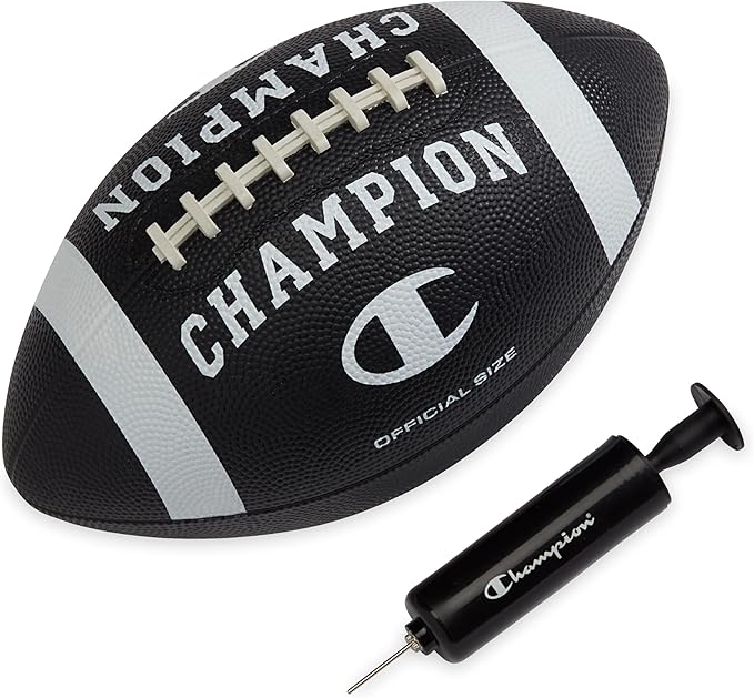 Champion Blitz Football, All-Weather Football, Enhanced Grip, Durable Rubber Cover and Molded Laces, for Outdoor Sports & Training, Includes 6 Ball Pump