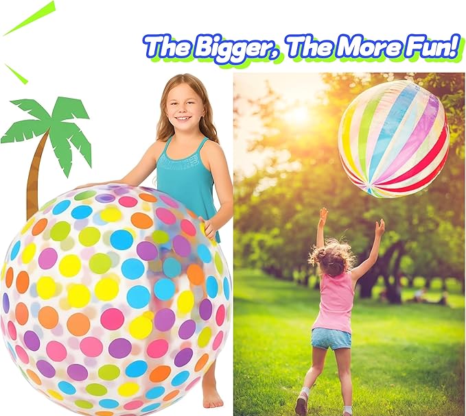 GiftExpress 40" Beach Balls 2 Pack - Polka Dot & Striped Giant Transparent Inflatable Balls for Swimming Pool Party - Summer Outdoor Water Toys & Decorations