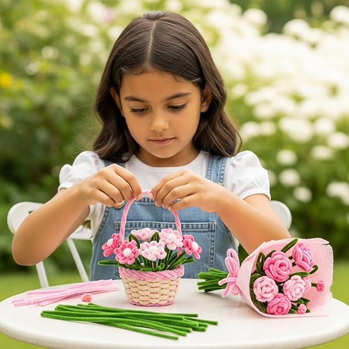 Caydo 200 Pieces Pink Pipe Cleaners for Flowers, Fluffy Craft Chenille Stems for Mother's Day Gift and Creative Arts Crafts Projects