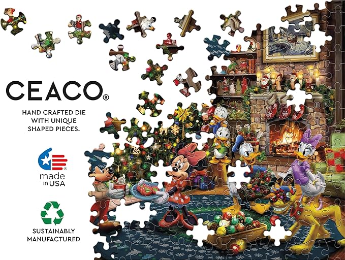 CEACO - Thomas Kinkade - Mickey & Minnie Trimming The Tree - 1000 Piece EZ 2 Hold Holiday Jigsaw Puzzle - Festive Puzzles for Adults – Precision-Cut Pieces and Hours of Relaxing Fun