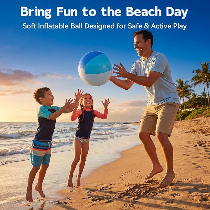 Realspring 12 Pcs Pastel Inflatable Beach Balls Kids Bulk Blue Stripe Jumbo Big Beach Balls Pool Floating Toys for Adults Water Games Baby Shower Birthday Summer Swimming Party Decor Favor(11 Inch)