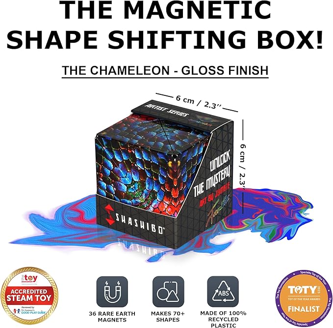 Shashibo Shape Shifting Box - STEM Fidget Toy with Ultra Strong Magnets - Sensory Puzzle Cube Transforms Into 100+ Shapes, Easter Basket Stuffers Gift for Kids, Teens, and Adults (The Chameleon)
