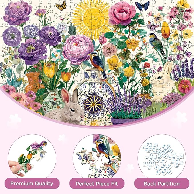 300 Pieces Jigsaw Puzzles for Adults, Summer Garden Jigsaw Puzzle for Adults Elders Seniors, Birds and Floral Puzzle, Interlock Perfectly Letter on Back, Home Decor Party Gift Toy 20.5 x 15 in