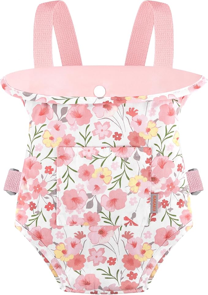 GAGAKU Baby Doll Carrier for Little Girls Baby Carrier for Dolls Reborn Baby Doll Carrier Toddlers 3 Years Old Babydoll Carrier - Pink Rose of Sharon