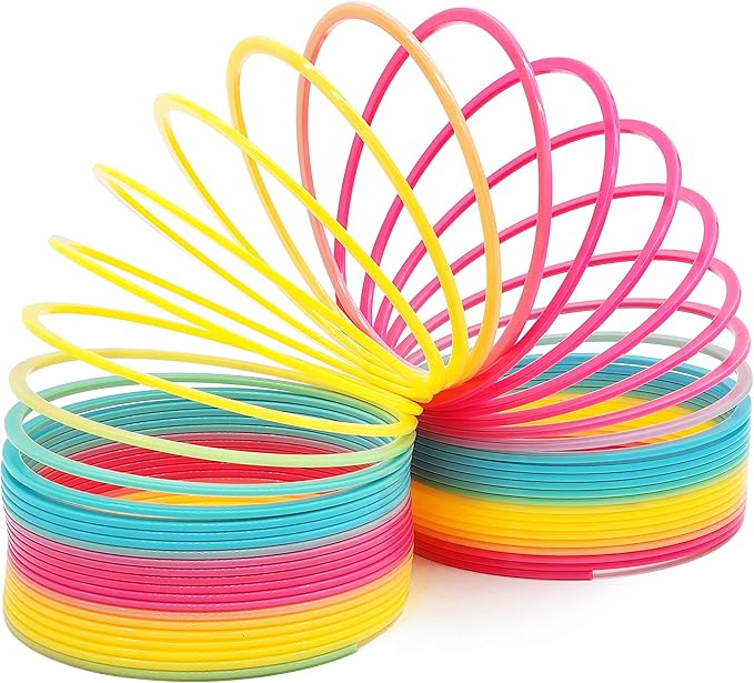 The Dreidel Company Jumbo Rainbow Plastic Coil Spring, Party Favor for Kids, Individually Wrapped, 7" (175mm) Spring (2-Pack)