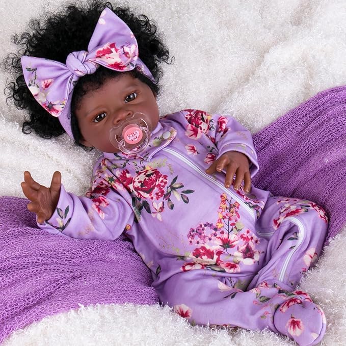 Aori Lifelike Reborn Baby Dolls Clothes 20 inch Purple Clothing Floral Jumpsuits Set for 17-20 Inch Newborn Girl Doll