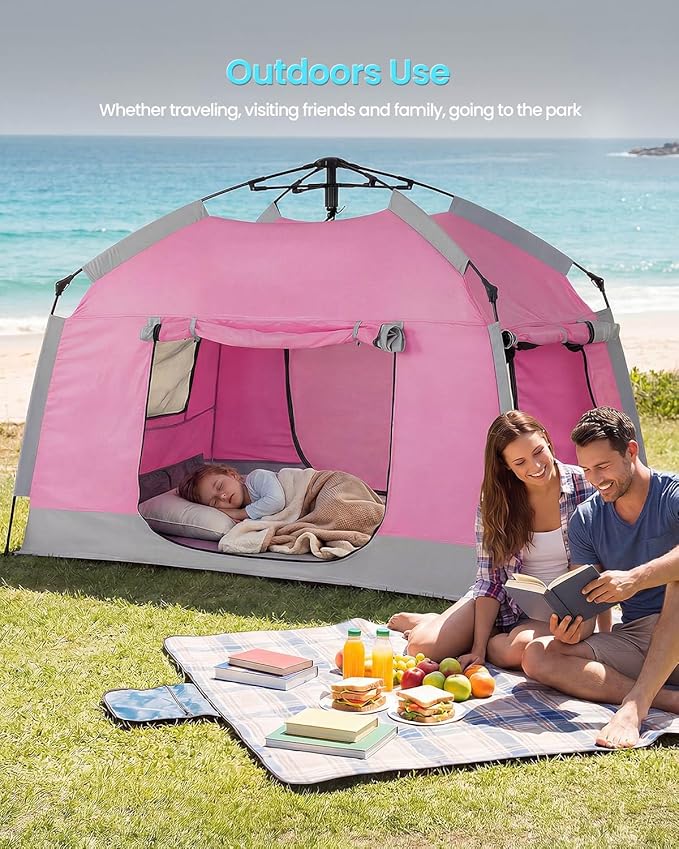 Kids Play Tent-Portable Playhouse Children House -Easy Set up Indoor Outdoor with Carry Bag for Kids-Light Strip Design for Night use -Space for Children and Parents-Birthday
