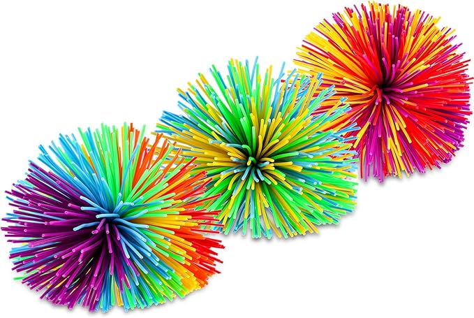 Leinuosen 12 Pieces 12 Pieces Stringy Balls Sensory Stringy Ball Soft Rainbow Pom Bouncy Stress Bags Easter Egg Fillers Basket Stuffers Party Favors Birthday Gifts, Multicolor (2.75 Inch)