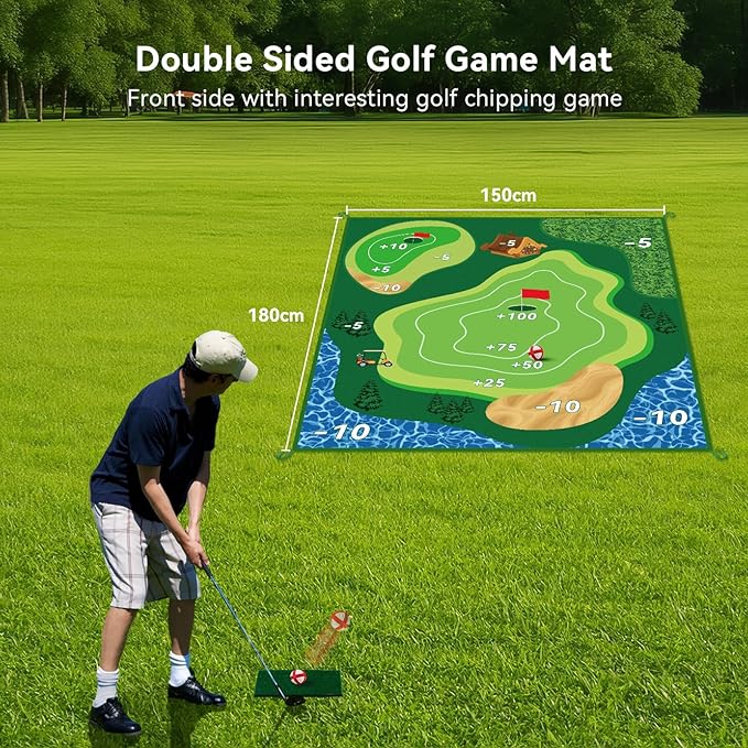 Sticky Playing Golf Chipping Game, 6x5 FT Double Sided Golf Chipping Game Practice Mat for Adults with 20 Sticky Balls Golf Hitting Mat for Home Backyard Garage and Outdoor (No Club)