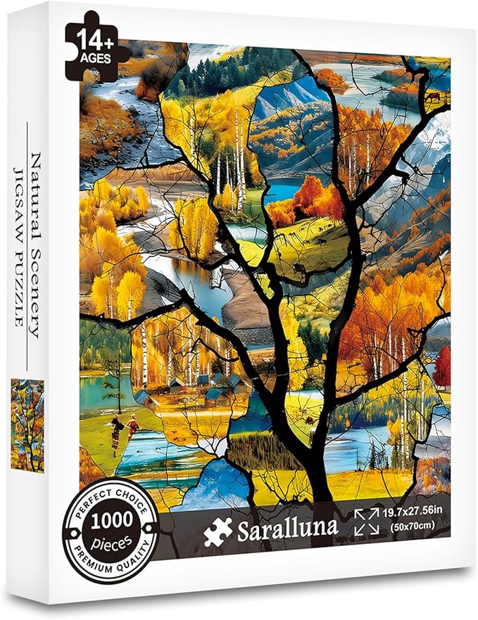Puzzle for Adults 1000 Pieces, Stained-Glass Autumn Mountain Landscape Puzzle, Challening Impossible Difficult Hard Fun 1000 Pieces Jigsaw Puzzles for Adults