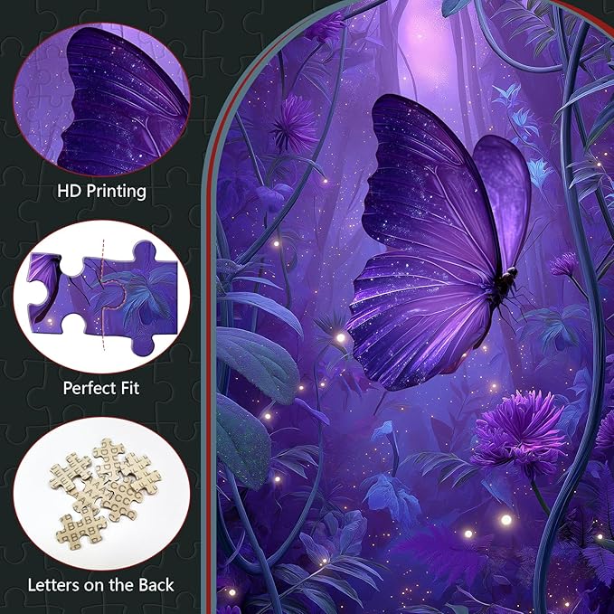 Great Jigsaw Puzzles for Adults 300 Pieces Purple Enchanted Forest Butterfly Puzzles for Adults Toys Gift Family Decoration Kids Puzzle