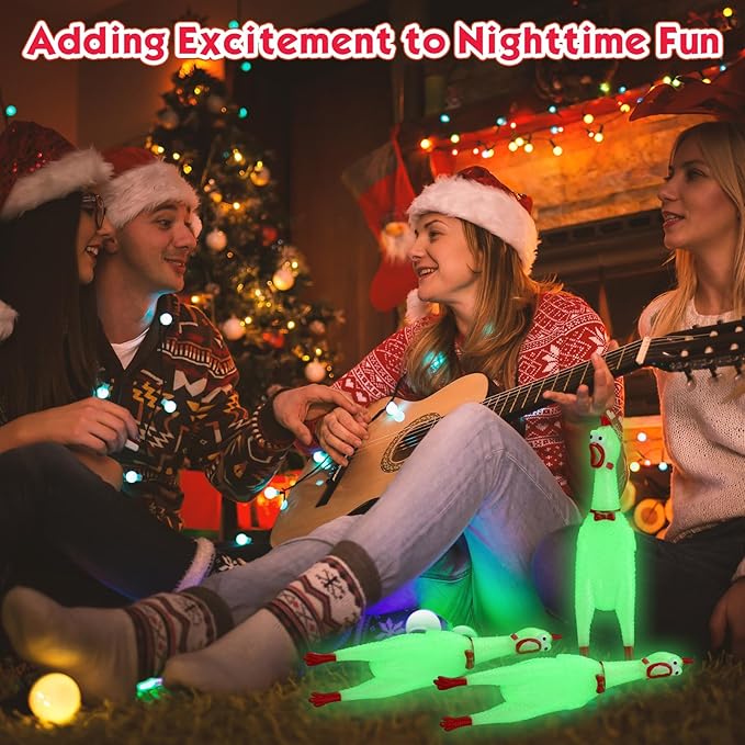 Honoson 16 Pcs 12 Inch Large Glow in The Dark Rubber Chicken Bulk Luminous Screaming Rubber Chickens Squeaky Toy Fluorescent Novelty Prank Gag Gift Noise Makers Party Favors for Adults Games