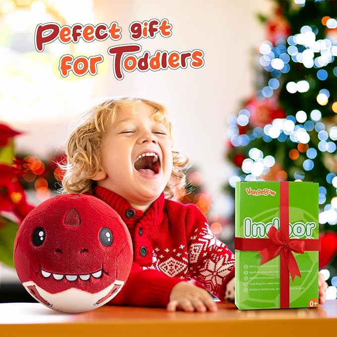 Silent Indoor Soccer Balls for Toddlers 1-3, Inflatable Soft Plush Baby Toddler Soccer Ball Toys Gifts for Kid 3-5 Year Old Boy First Birthday Gift (Tyrannosaurus Rex, Pump Include)