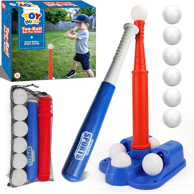 TOY Life T-Ball Set for Toddlers Ages 3-5 – Kids Baseball Set with Bat, Tee and 6 Balls – Outside Toys & Birthday Gift for 3, 4, 5, 6, 7, 8 Year Old Boys