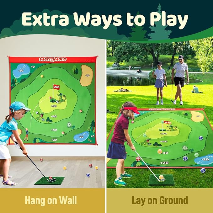 Golf Chipping Game Set : Portable 6-Angle Adjustable Practice Mat Set with 20 Sticky Balls for Indoor Outdoor Family Fun (Golf Club Not Included)
