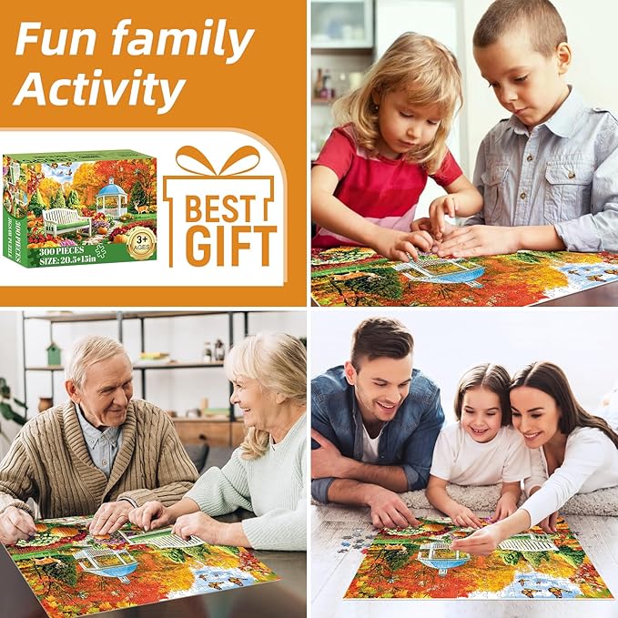 300 Pieces Puzzles for Adults,Enchanting Autumn Garden & Pumpkin Puzzle for Adult,300 Pieces Puzzles for Seniors Large Piece,Puzzle for Kids Ages 8-10,Challenging Family Game, 20.5 x 15 in