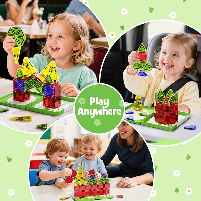 Mini Magnetic Tiles - 26PCS Travel Magnetic Building Set with Storage Iron Box, STEM Educational Toys for Kids Ages 3+ Portable Construction Toys for Toddlers Boys & Girls