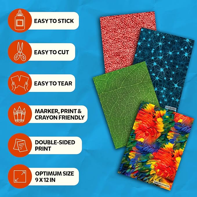 Skillmatics Life Science Construction Paper for Kids - 60 Double-Sided Printed Sheets (9x12), Patterned Craft Paper for Art Projects, Science Activities, DIY Crafts, Scrapbooking & School Supplies