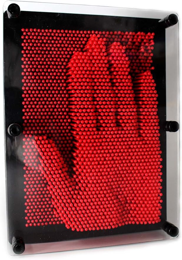 PowerTRC 3D Pin Art Sculpture - Pin Impression Toy - Pin Impression Hand Mold - Great Toy for Kids (6" x 8" Red)