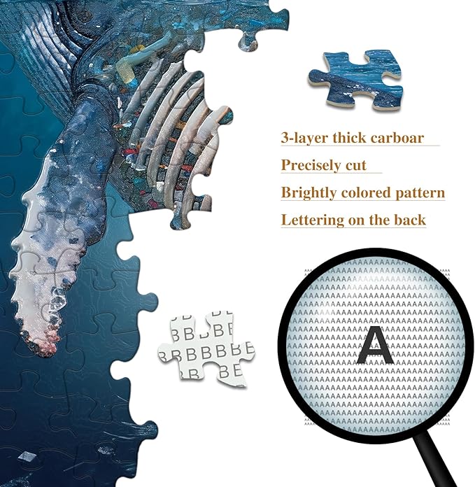 Puzzles for Adults 1000 Pieces Ocean Whale Jigsaw Puzzle with HD Poster, Impossible Challenge Puzzle As Eco-Educational Gift & Home Decor, 50x70cm (19.7x27.56in)
