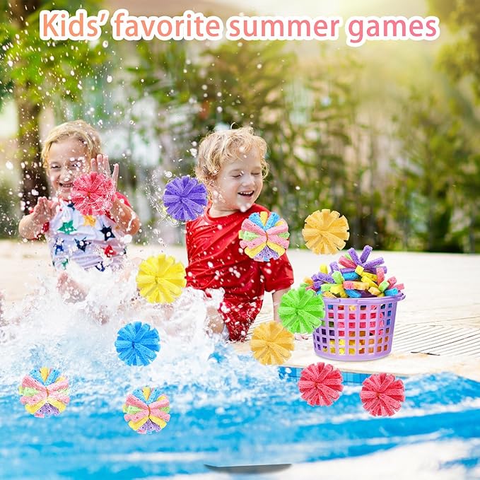 60 Pcs Reusable Water Balls for Outdoor Water Sponges Kids Games Toys Soft Quick Soak Pool Fight Toys for Summer Activities Backyard Trampoline Beach Party (Fresh Color)