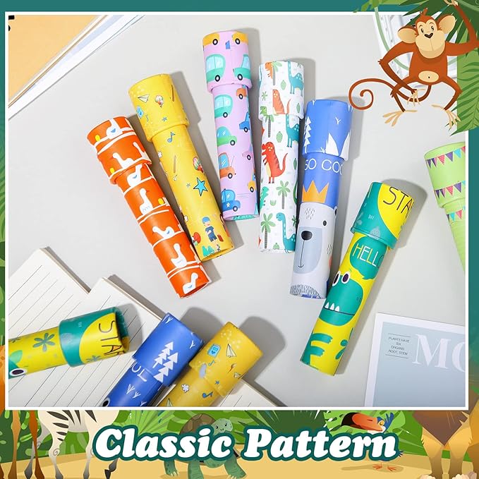 24 Pcs Classic Kaleidoscopes for Kids Educational Kaleidoscope Toys Party Favor Return Gifts Paper Tumble Tube Prism Lens Old Fashioned Vintage Valentines Gift for Kids Stock Stuffer(Vivid Style)