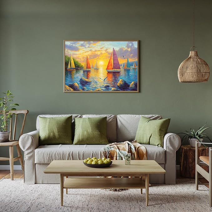 Puzzles for Adults 1000 Pieces, Ocean Sunset Sailing Jigsaw Puzzles 1000 Pieces - Sails Aglow, Summer Decor Impossible Puzzle, Finished Size 27.56 * 19.69", with 1:1 Poster, Letter on The Back