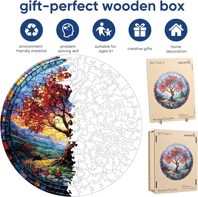 Qiuenisray Wooden Puzzles for Adults 500 Pieces, Glass Redwood Tree Jigsaw Puzzles, FSC Certified Royal Unique Shape Adult Puzzles, Irregular Creative for Adults Family Game 16.5 x 16.5 in