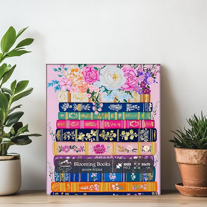 Colorful Flower Book Puzzles for Adults 1000 Piece, PICKFORU Wildflower Pages Jigsaw Puzzles Library, Impossible Spring Floral Art Theme for Book Lovers
