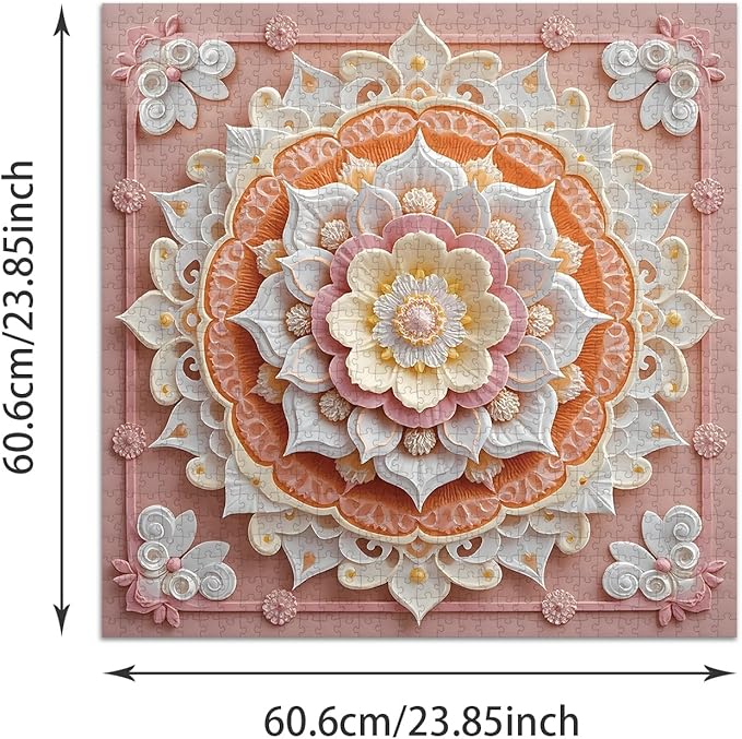 Puzzle for Adults 1024 Pieces, Pastel Floral Mandala Puzzle, Challening Impossible Difficult Hard Fun 1024 Pieces Jigsaw Puzzles for Adults