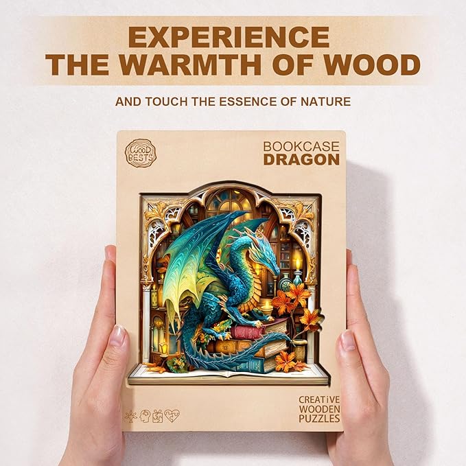 Wooden Puzzles for Adults, Bookcase Dragon Jigsaw Puzzles, 100 Piece Unique Shaped Puzzle, Animal Theme Shape Puzzle, Gifts for Adults/Friends/Family, Family Game，Wall Decor(8.3 * 8.1in)