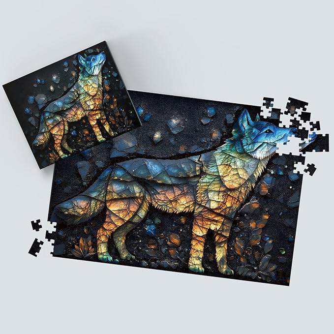 500 Piece Puzzles for Adults, Wolf Jigsaw Puzzles 500 Pieces - Amber Wolf, Impossible Puzzle for Home Decor, Finished Size 20.47 * 14.96”, with 1:1 Poster, Letter on The Back