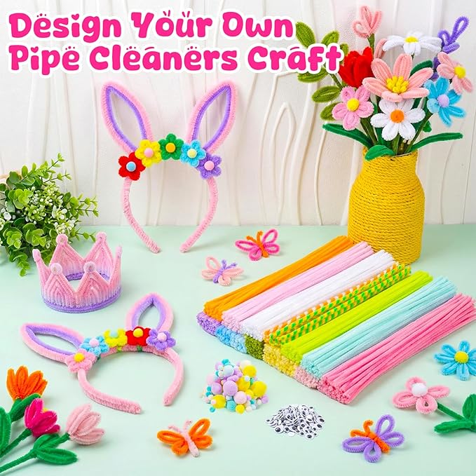 X Hot Popcorn 990 Pcs Pipe Cleaners 15 Color Pipe Cleaners Craft Pastel Pipe Cleaners Macaron Chenille Stems for Arts and Craft DIY Art Supplies Creative Easter Decorations