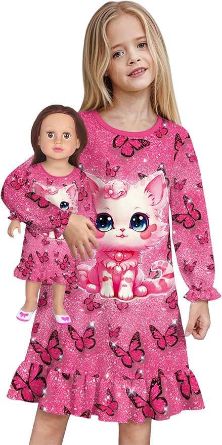 LQSZ Doll and Girl Matching Nightgown Outfit Pajamas Nightie Nightgown for Girls and Dolls Clothes