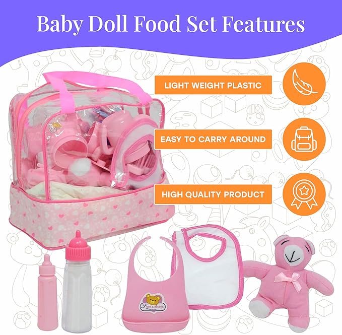 The New York Doll Collection Baby Doll Feeding & Caring Accessory Set in Zippered Carrying Case