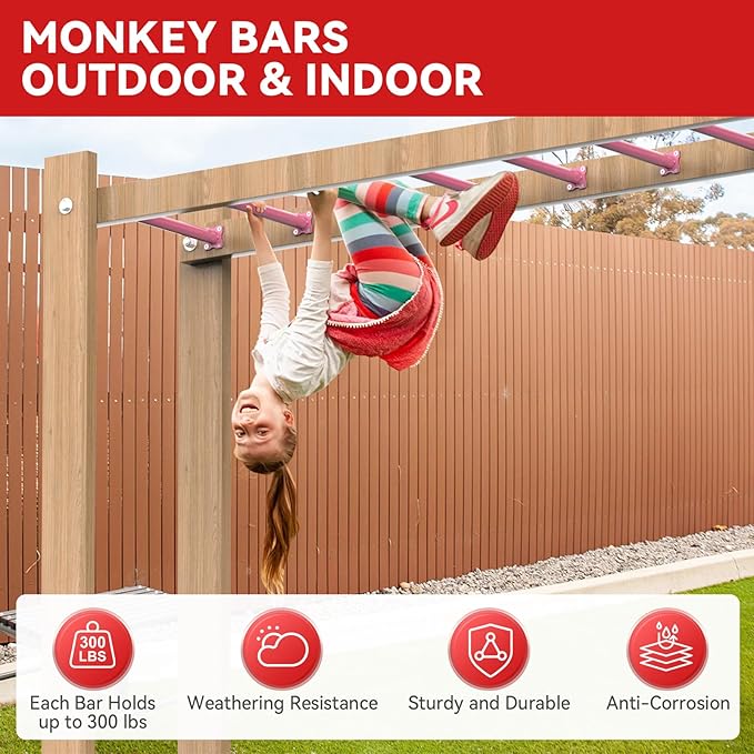 16.5 Inch Monkey Bars Kit Playground Ladder Rungs for Backyard Indoor Outdoor Kids Metal Bars Swing Set Playset Accessories (Pink, 12 Pcs)