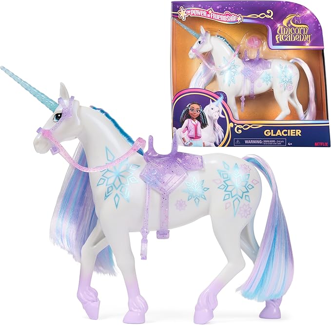 Unicorn Academy, Power of Friendship Glacier with Translucent Saddle & Bridle, 11”, Dolls & Unicorn Toys for Girls Ages 4 and up