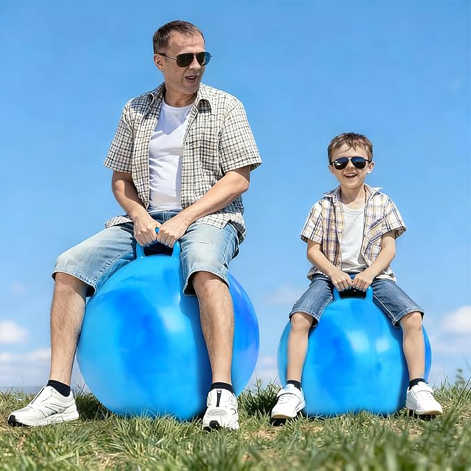 Hopper Ball for Adults & Teens 16+, 28 Inch Clouds Bouncy Ball with Handle, Sit On Hippity Hop Exercise with Air Pump, Jumping Hopping Toys Active Play for Family Activities Indoor Outdoor Fun Races