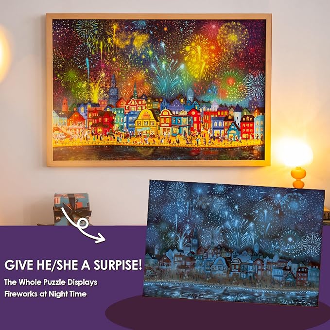 MOMIBOOK Puzzles for Adults 1000 Pieces Jigsaw Puzzles of Fireworks are Gorgeous, Luminous Painting Image Difficult Challenging Hard Impossible Puzzle Unique Funny Party Christmas Birthday Gifts