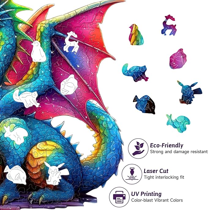 210 PCS Wooden Jigsaw Puzzle for Adults – Colorful Dragon Shape Puzzles, Unique Animal Shape Wooden Puzzle, Challenging Brain Teaser Gift for Adults, Art Puzzles Gifts for Friends Family (Dragon)