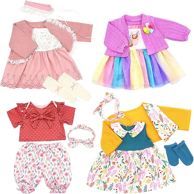 Reborn Doll Clothes for 18-22 Inch Dolls, Include Dress, Coat, Headband and Socks, 4-Packs for 20 Inch Doll (Not Include Doll)