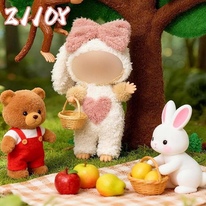 Doll Outfit 17cm (6.69in) or 15cm (5.91in) Dolls(NO Doll) for Labubu Clothes Outfit with Accessories Suit Christmas Cute Rabbit Stylish Dress Up Set for Labubu