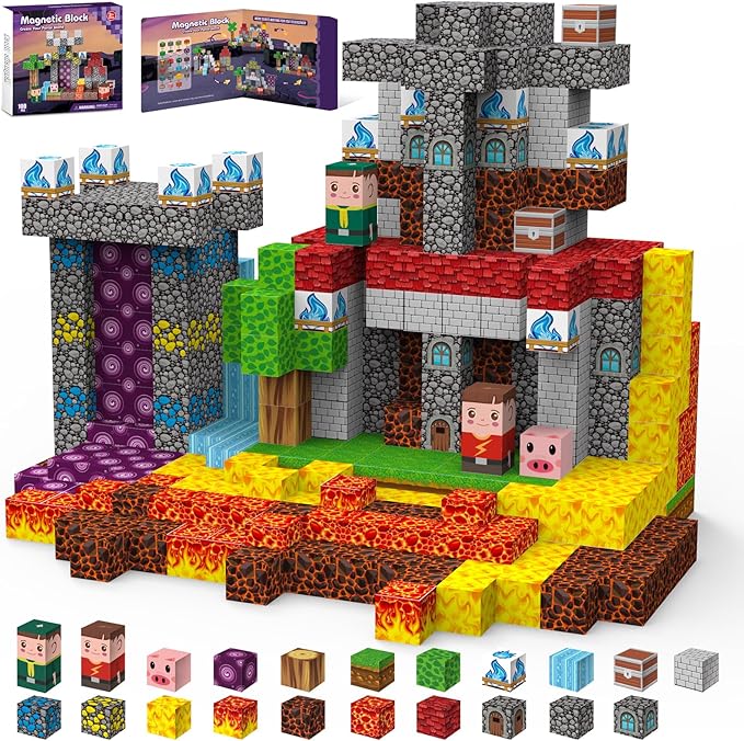 Magnetic Blocks, Magnetic Building Blocks 100pcs, Magnetic Blocks for Kids Ages 4-8, Magnetic Cubes STEM Sensory Toys for Ages 3+ Toddlers Boys & Girls–Christmas Birthday Party Kids Gifts