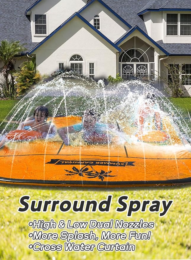 Spring Water Slip and Water Slide for Kids Backyard, 22ft*3 Racing Lanes Slip Water Slides with Sprinkler for Age 5-8 8-12, Summer Outdoor Water Toy with 3 Inflatable Bodyboards