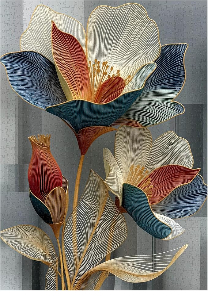 PICKFORU Floral Art 1000 Piece Puzzle for Adults, Linear Petals Jigsaw Puzzles Gradient, Modern Flower Puzzle Theme as Home Decor