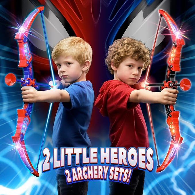 Toys for Boys Age 3-12, 2 Pcs Shooting Set with Red & Blue LED Lights, Standing Target & 2 Quiver, Indoor & Outdoor Kid Toys Gifts for 3 4 5 6 7 8 9 10 11 12 Year Old Boys Girls