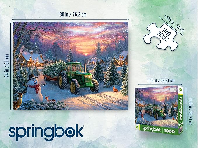 Springbok Bringing Home Christmas 1000 Piece Jigsaw Puzzle for Adults - John Deere Holiday Farm - Unique Cut Pieces - Made in USA